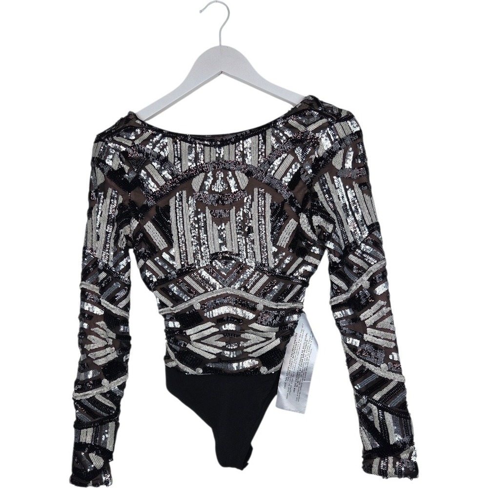 NWT‎ Dress The Population Leia Geometric Sequin Long Sleeve Bodysuit size XXS - Picture 4 of 9